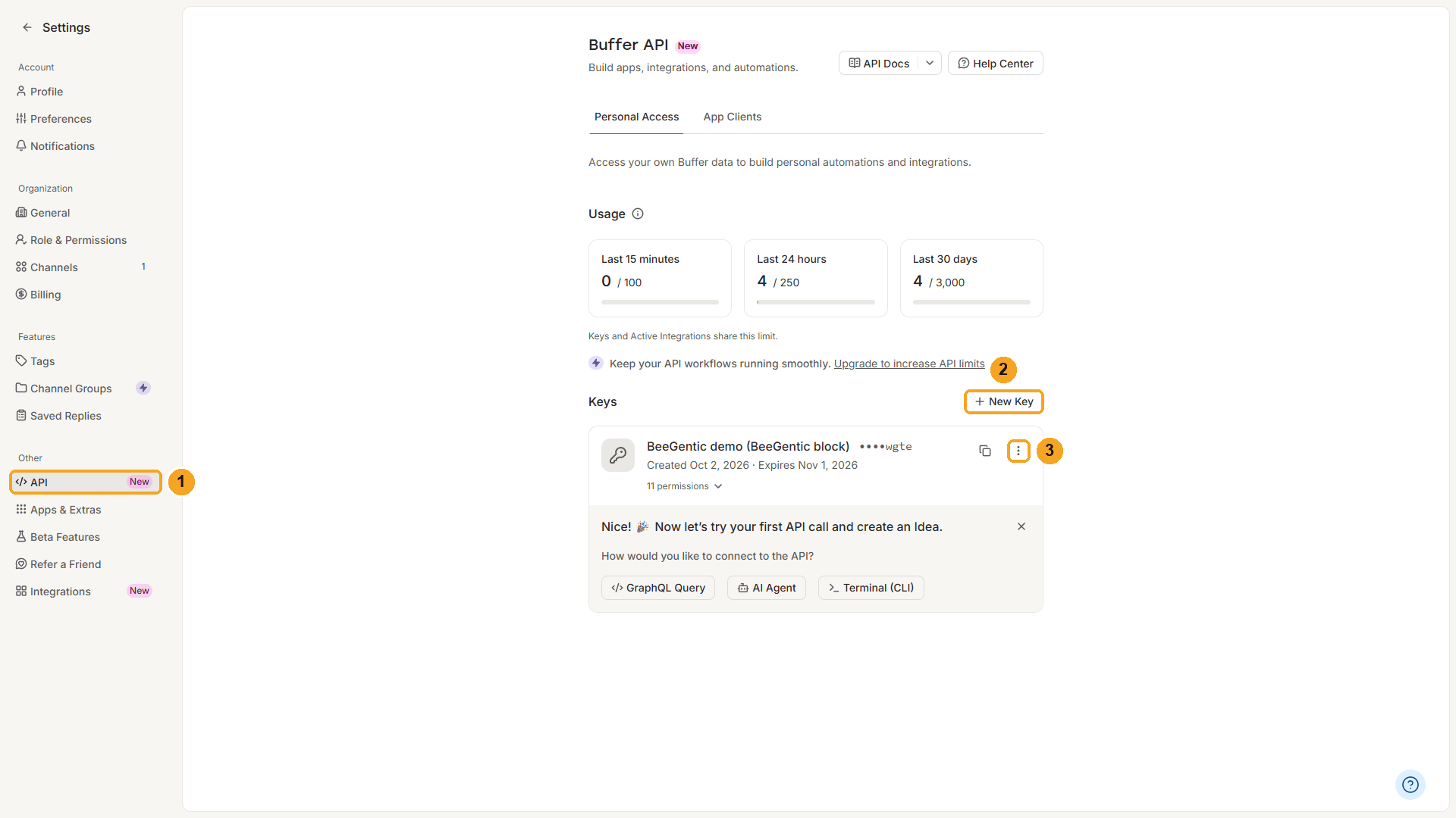 Buffer API settings