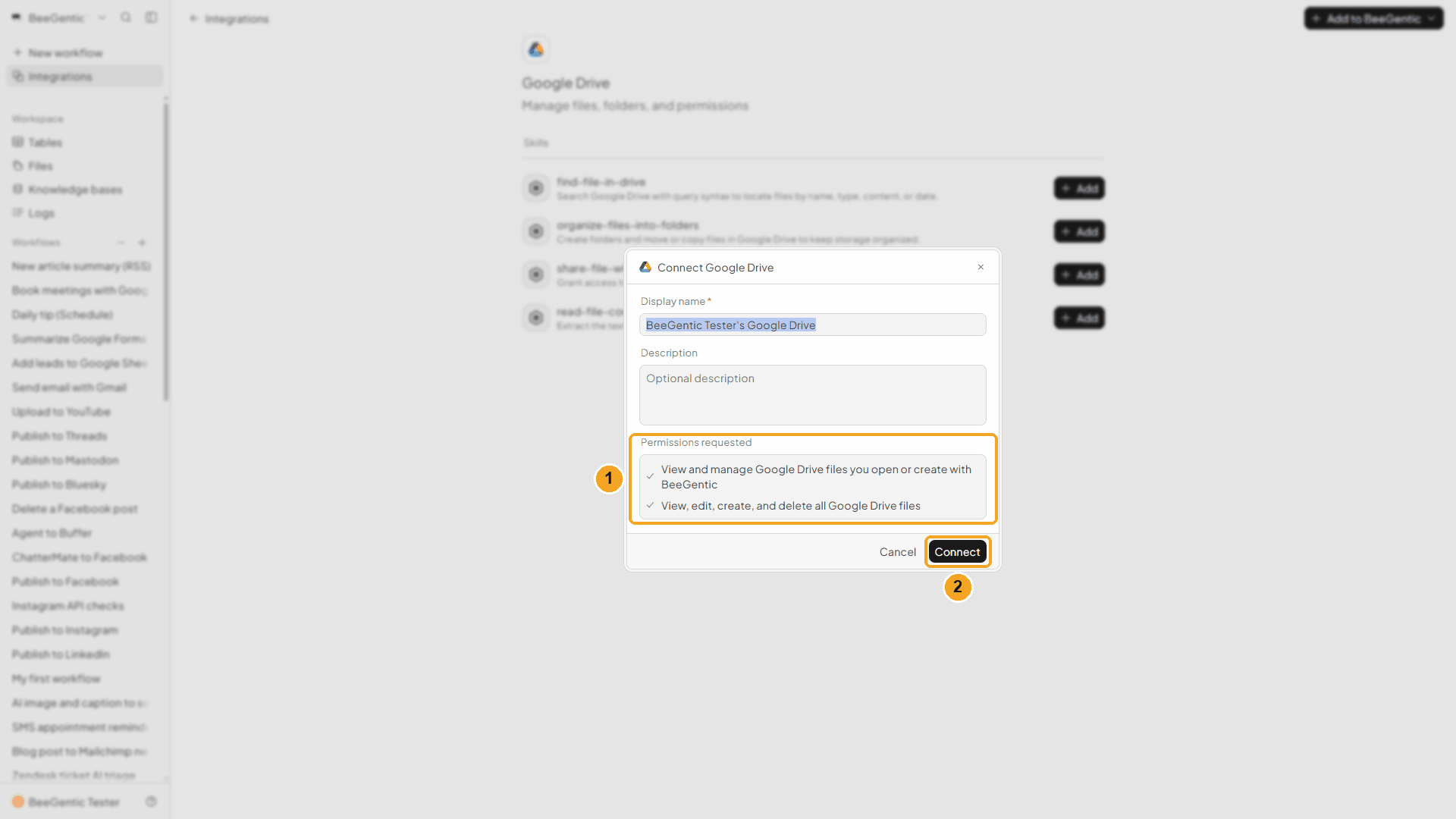Connect dialog