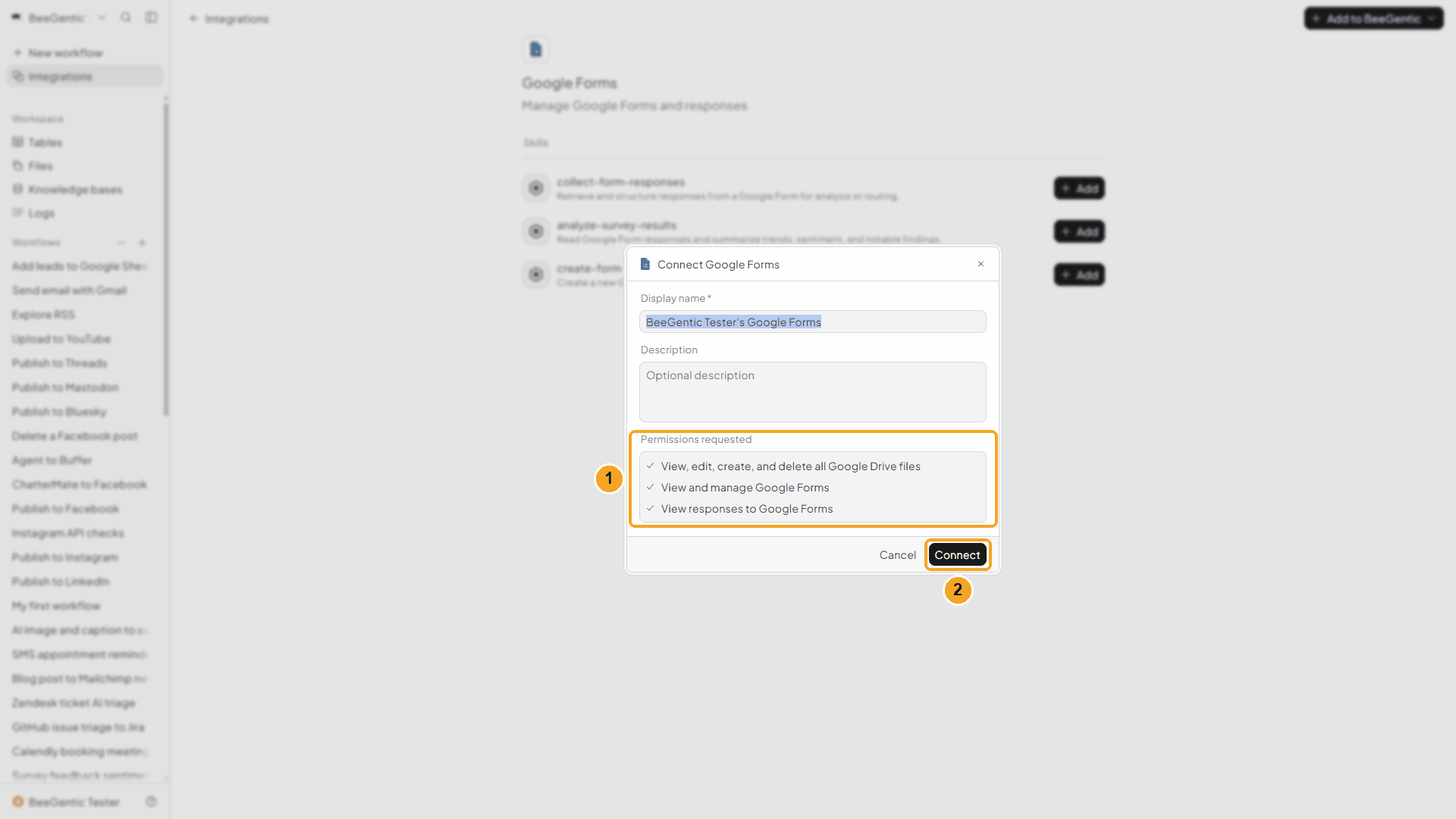 Connect dialog