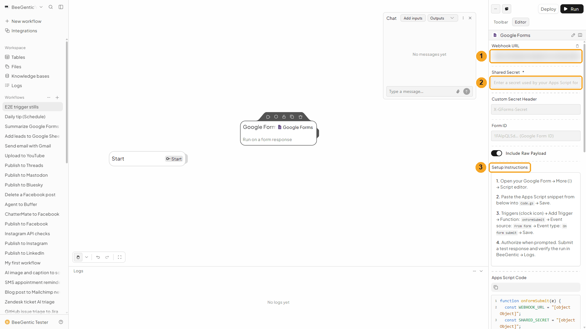 Google Forms Webhook trigger