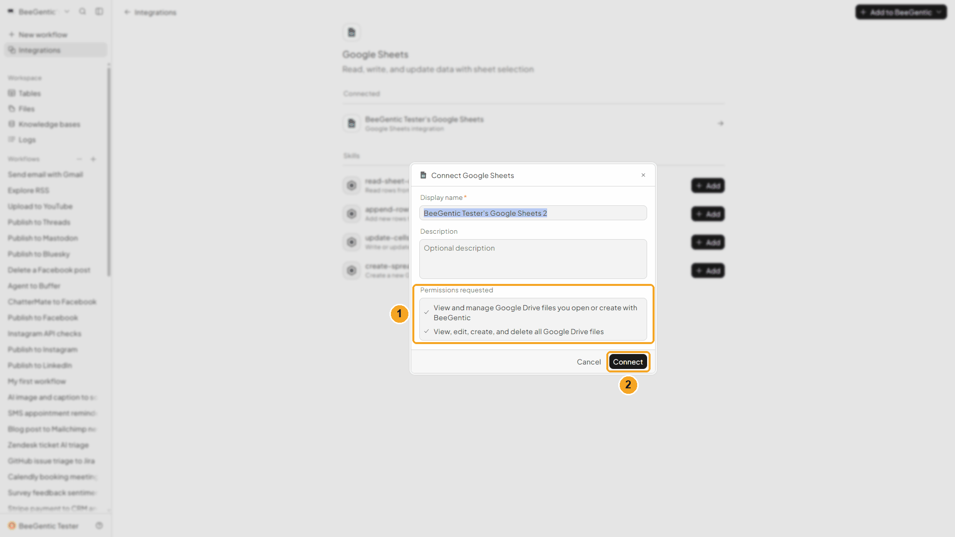 Connect dialog