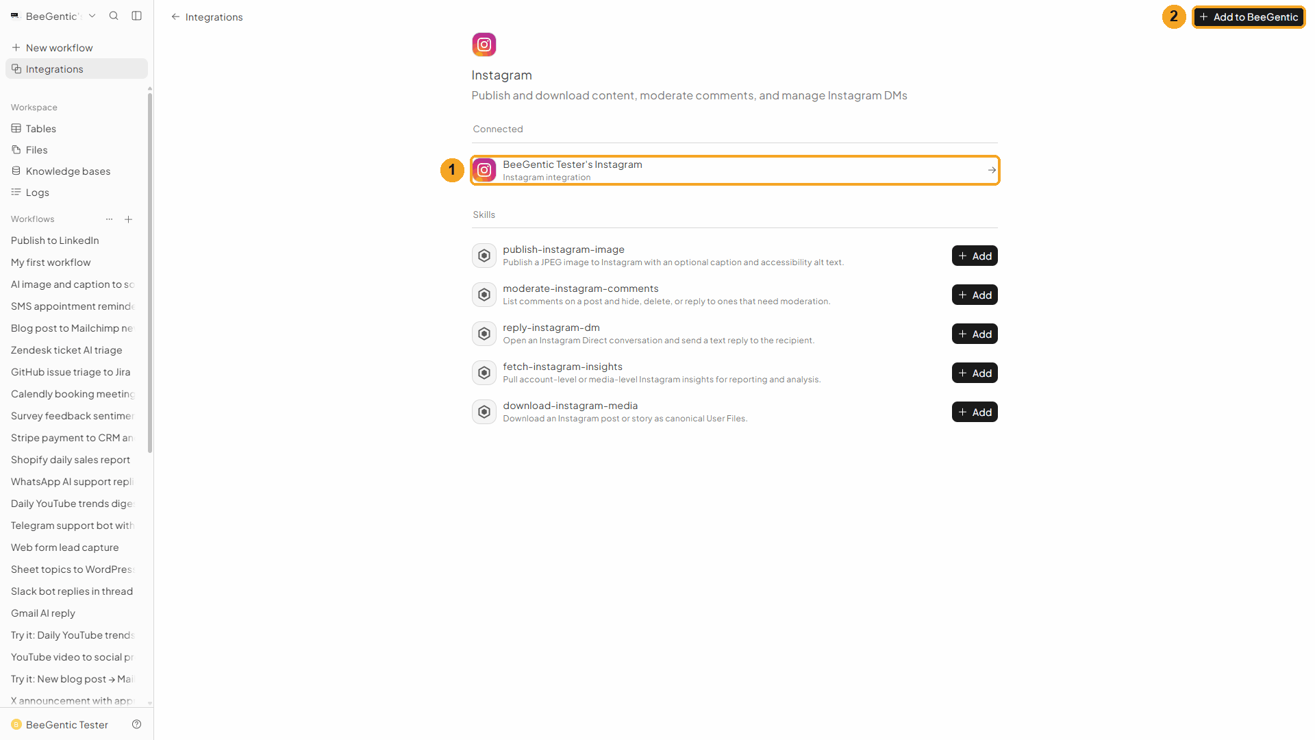 Instagram connected