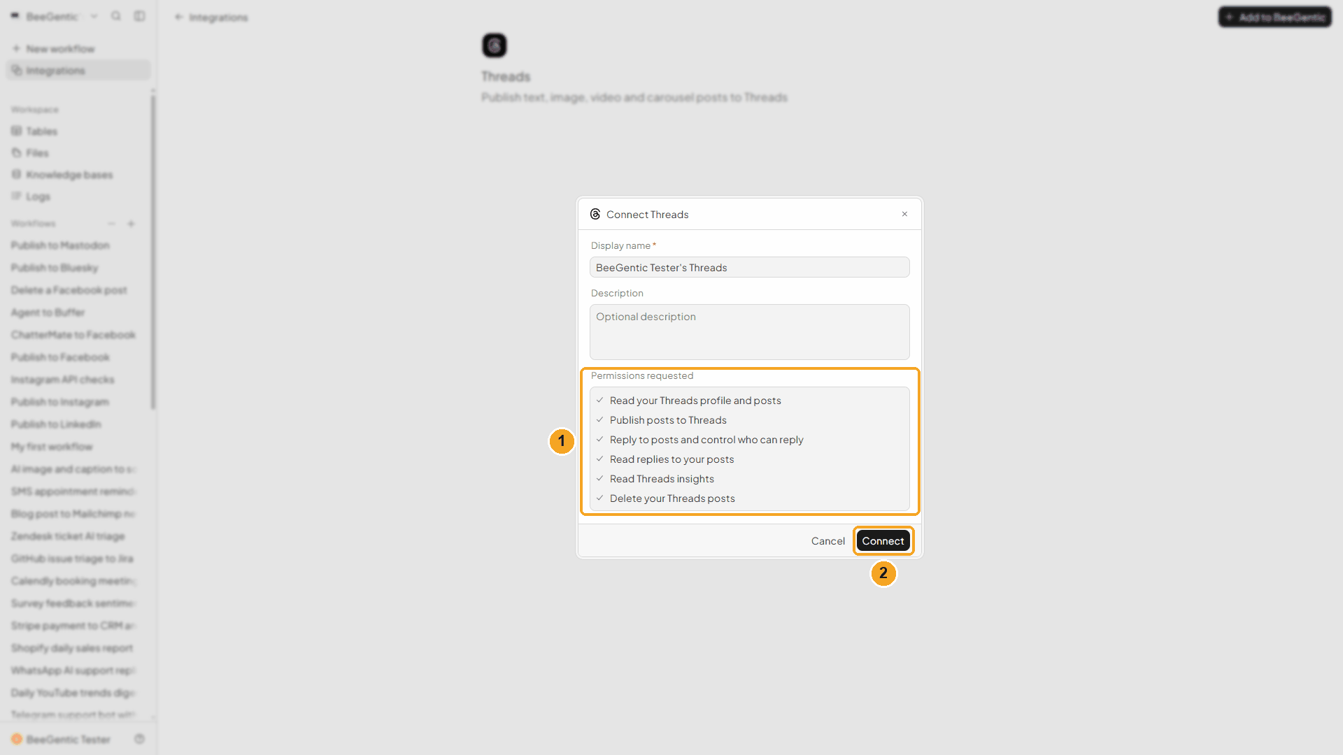 Connect dialog